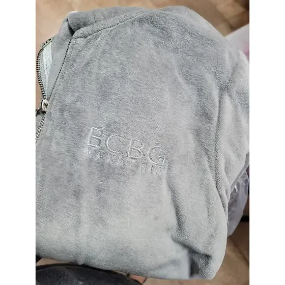 BCBG MaxAzria Velour Gray Zip Up Studded Hoodie Y2K Size MEDIUM - Picture 7 of 8